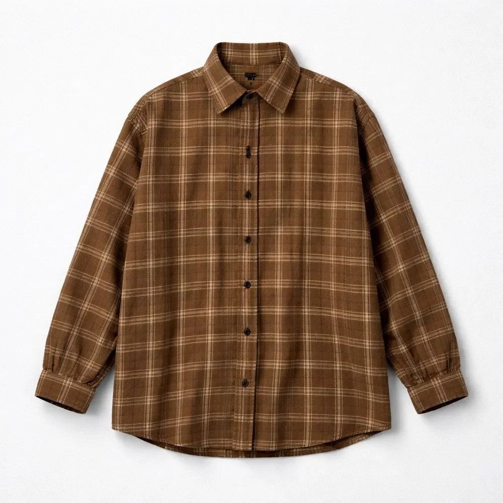 Hotouch Brown Plaid Button front flannel shirt NWT size medium